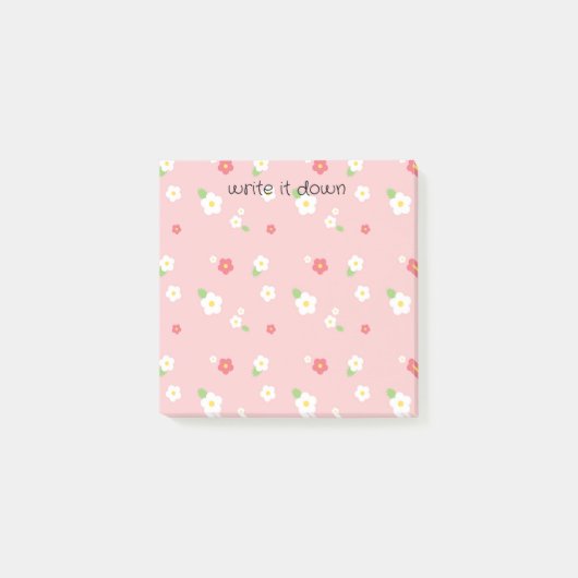Post-it® Fille Rose & Fleurs Blanches Écrire (Devant)