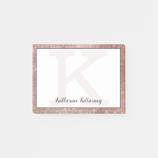 Post-it® Fille Rose Gold Glam Diamond Sparkle Monogramme No (Devant)