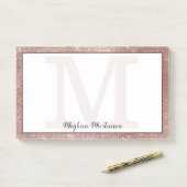 Post-it® Fille Rose Gold Glam Étincelle Monogramme Nom Gran (Sur un bureau)