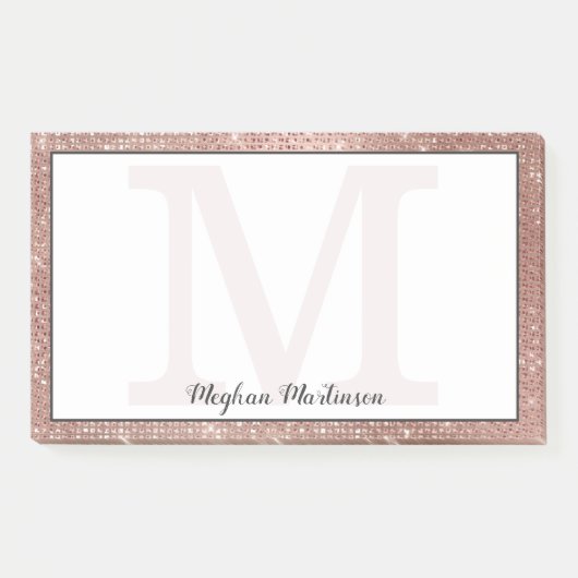 Post-it® Fille Rose Gold Glam Étincelle Monogramme Nom Gran (Devant)