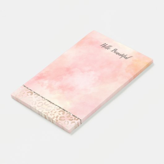 Post-it® Fille rose or Blush Empreinte de léopard (Incliné)