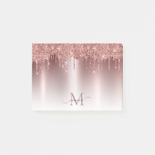 Post-it® Fille Rose Parties scintillant Or Blush Ombre Nom  (Devant)