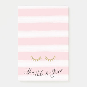 Post-it® Fille rose rayures Parties scintillant or Eyelashe