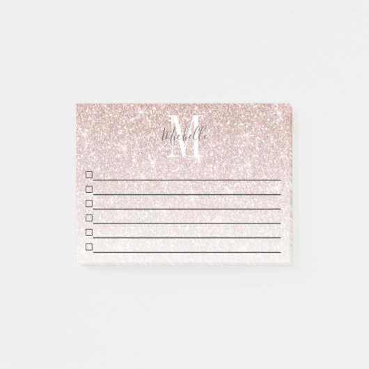 Post-it® Fille rose Rose Monogramme or Parties scintillant  (Devant)