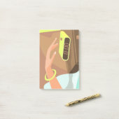 Post-it® Filles main poussant sur le bouton snooze du révei (Sur un bureau)