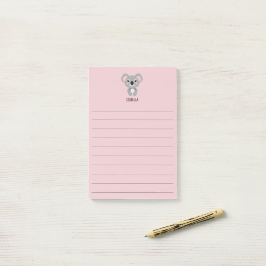 Post-it® Filles roses mignonnes Koala Nom de l'ours (Sur un bureau)