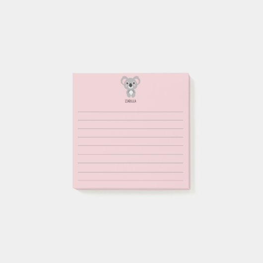 Post-it® Filles roses mignonnes Koala Nom de l'ours (Devant)