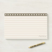 Post-it® Fine Star Header sur marron et beige sable (Sur un bureau)