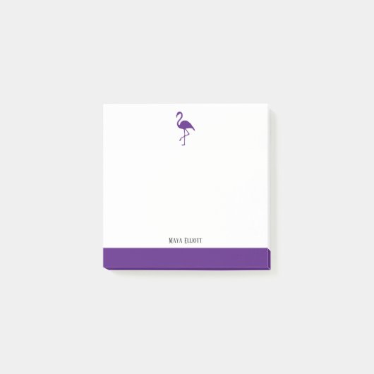 Post-it® Flamant rose blanc et violet et bordure avec nom (Devant)