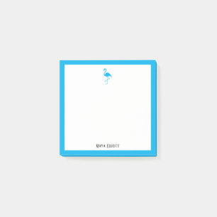 Post-it® Flamant rose bleu ciel et frontière sur blanc avec