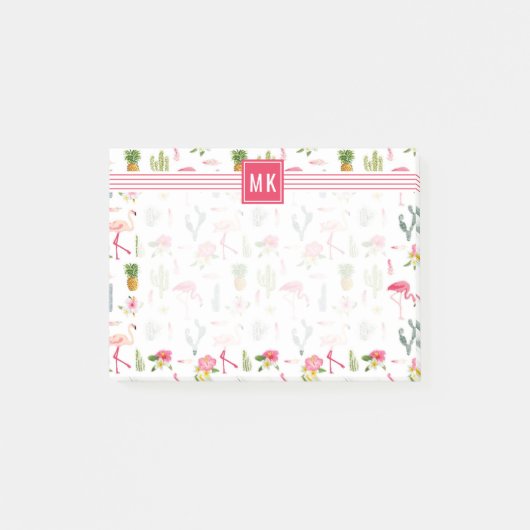 Post-it® Flamant rose Cactus Pineappus Hibiscus Motif (Devant)