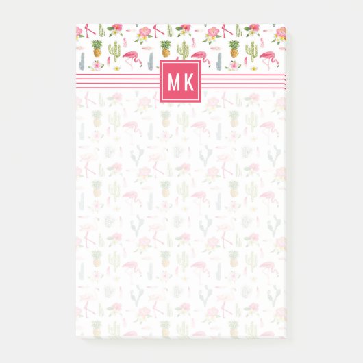 Post-it® Flamant rose Cactus Pineappus Hibiscus Motif (Devant)
