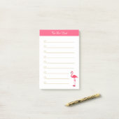 Post-it® Flamant rose & calligraphie sur ligné blanc (Sur un bureau)