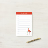 Post-it® Flamant rose & calligraphie sur ligné blanc (Sur un bureau)