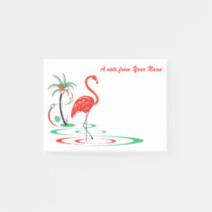 Post-it® Flamant rose de Noël rouge Texte horizontal