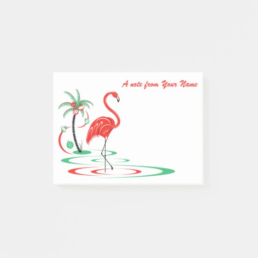 Post-it® Flamant rose de Noël rouge Texte horizontal (Devant)