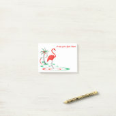 Post-it® Flamant rose de Noël rouge Texte horizontal (Sur un bureau)