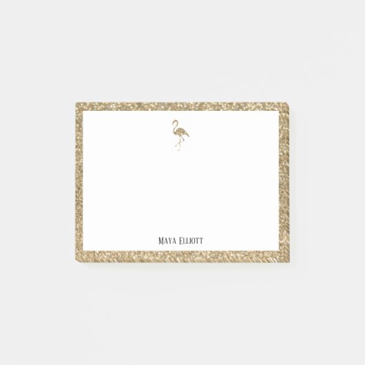 Post-it® Flamant rose de Parties scintillant en or blanc & (Devant)