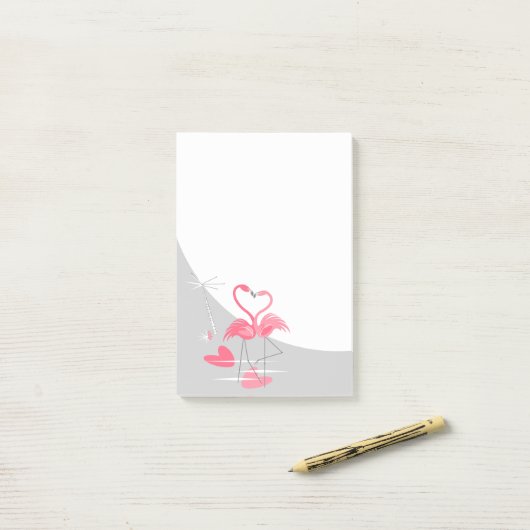 Post-it® Flamant rose Love Large Lune post-it notes vertica (Sur un bureau)