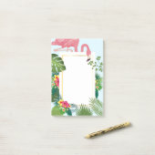 Post-it® Flamant rose rose élégant et Feuilles tropicaux (Sur un bureau)