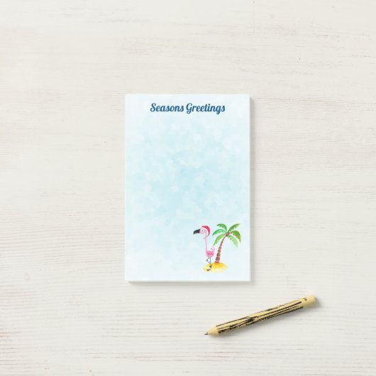 Post-it® Flamant rose rose Joyeuses Fêtes à Santa Hat (Sur un bureau)