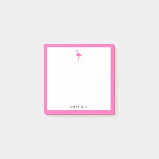 Post-it® Flamant rose rose vif et bordure blanche avec nom (Devant)