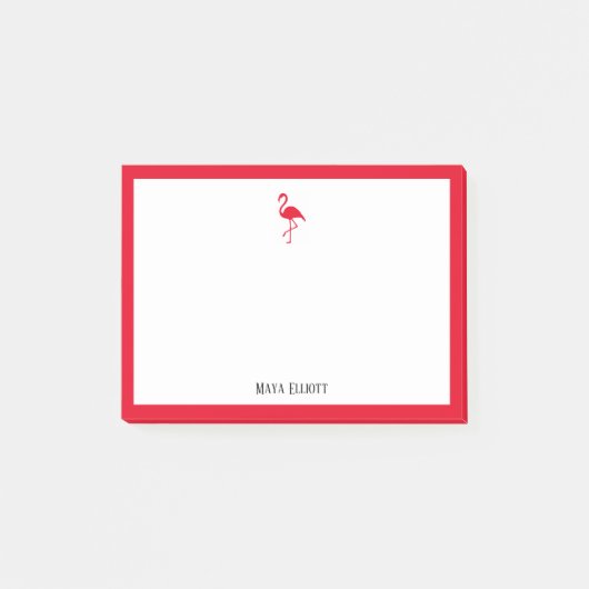 Post-it® Flamant Rose Rouge Clair et Bordure sur Fond Blanc (Devant)