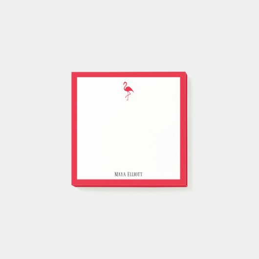 Post-it® Flamant rose rouge vif et bordure blanche avec nom (Devant)