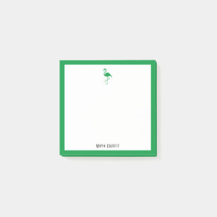 Post-it® Flamant rose vert clair et frontière sur blanc ave