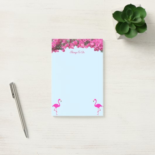 Post-it® Flamants roses & Fleurs tropicales sur bleu clair (Bureau)