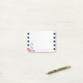 Post-it® Flamants roses mignons, rayures bleu marine (Sur un bureau)