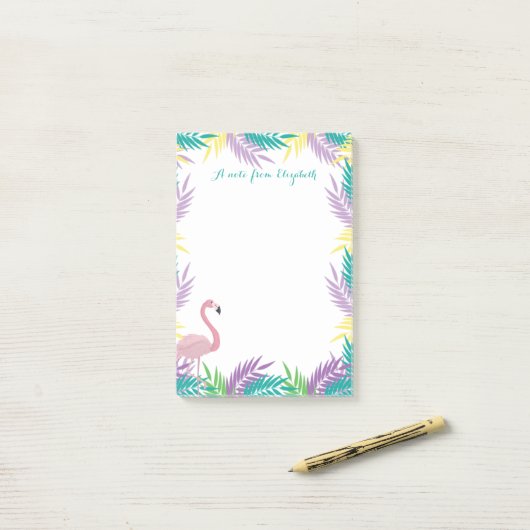 Post-it® Flamants roses roses Palm Feuilles (Sur un bureau)