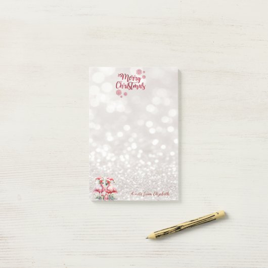 Post-it® Flamants roses roses Santa Hat présente (Sur un bureau)