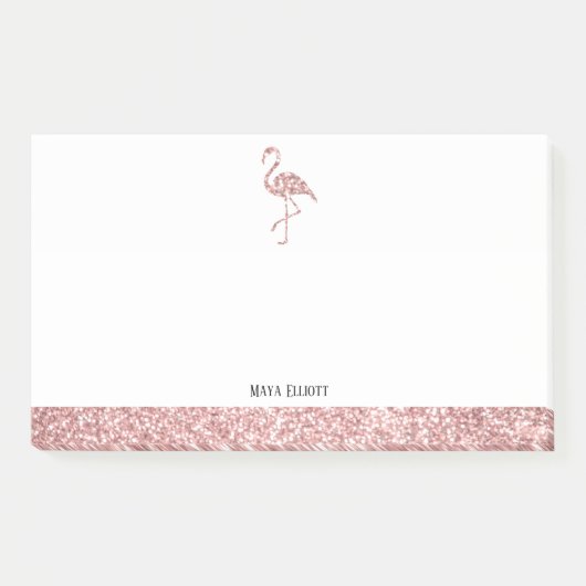 Post-it® Flamingo et bordure or rose et blanc avec faux str (Devant)