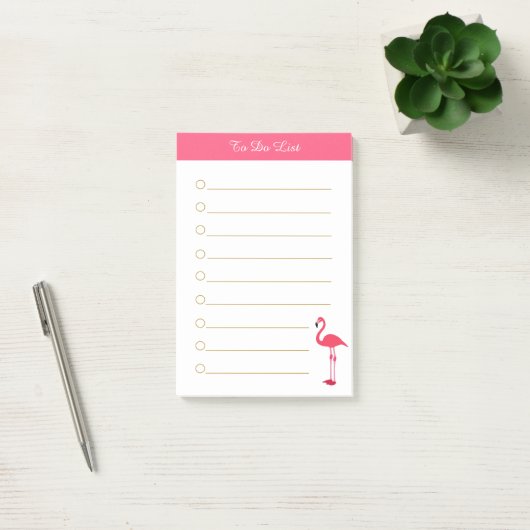 Post-it® Flamingo rose & calligraphie sur blanc bordé (Bureau)