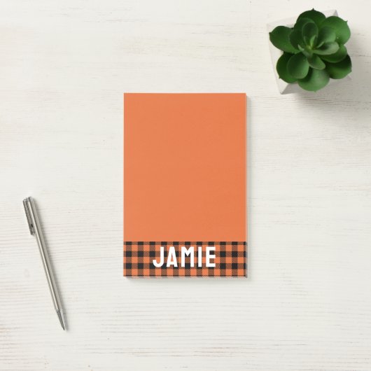 Post-it® Flamme Orange Buffalo Check Nom blanc (Bureau)
