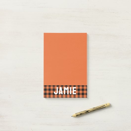 Post-it® Flamme Orange Buffalo Check Nom blanc (Sur un bureau)