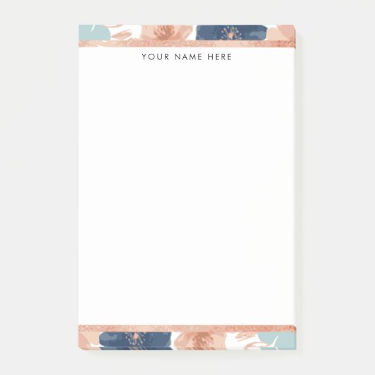 Post-it® Fleur abstraite avec bordure or rose (Devant)