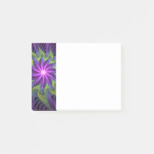 Post-it® Fleur Abstraite Moderne de Fractale de Vert Pourpr