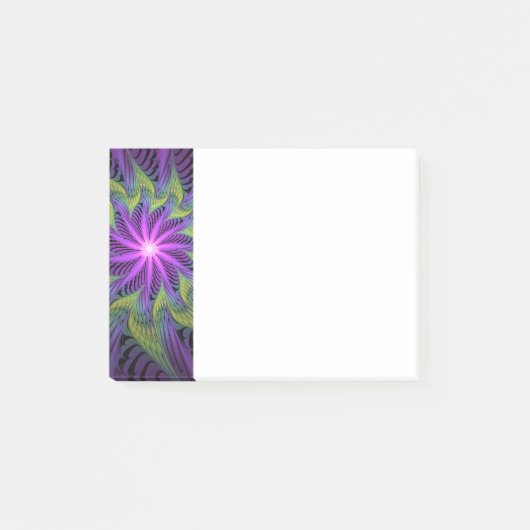 Post-it® Fleur Abstraite Moderne de Fractale de Vert Pourpr (Devant)