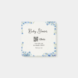Post-it® Fleur aquarelle bleue bébé shower scan QR RSVP pa
