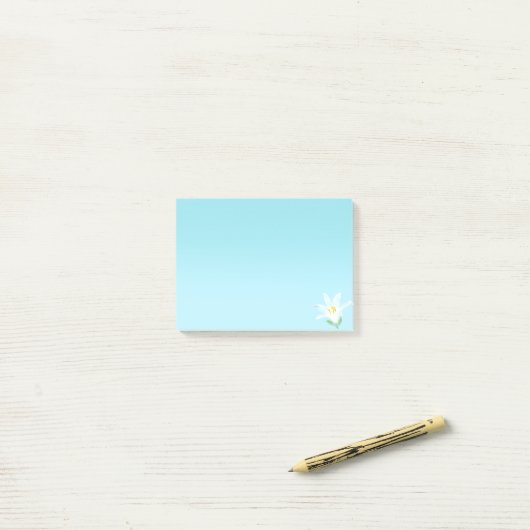 Post-it® Fleur blanche Amaryllis bleu clair (Sur un bureau)