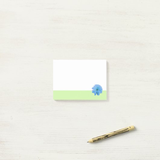 Post-it® Fleur Bleue Bordure Verte (Sur un bureau)
