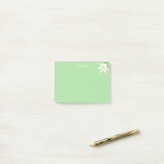 Post-it® Fleur d'Amaryllis blanc d'origine en vert clair (Sur un bureau)