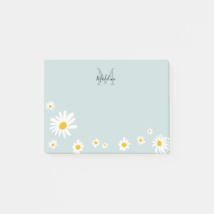 Post-it® Fleur de marguerite mignonne Monogramme Turquoise 