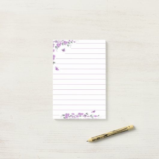 Post-it® Fleur de papillon pourpre (Sur un bureau)