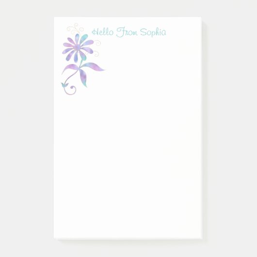 Post-it® Fleur iridescente tendance, nom/message DIY (Devant)