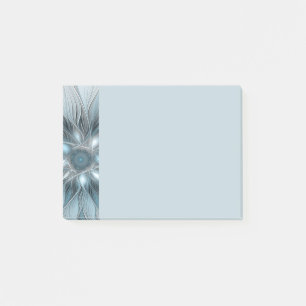 Post-it® Fleur joyeuse abstraite florale fractale bleue gri