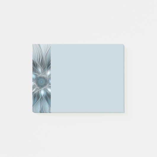 Post-it® Fleur joyeuse abstraite florale fractale bleue gri (Devant)