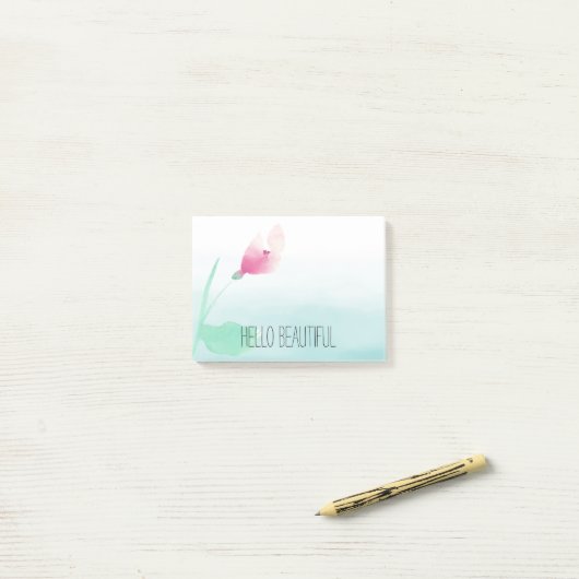 Post-it® Fleur rose Aqua Ombre (Sur un bureau)
